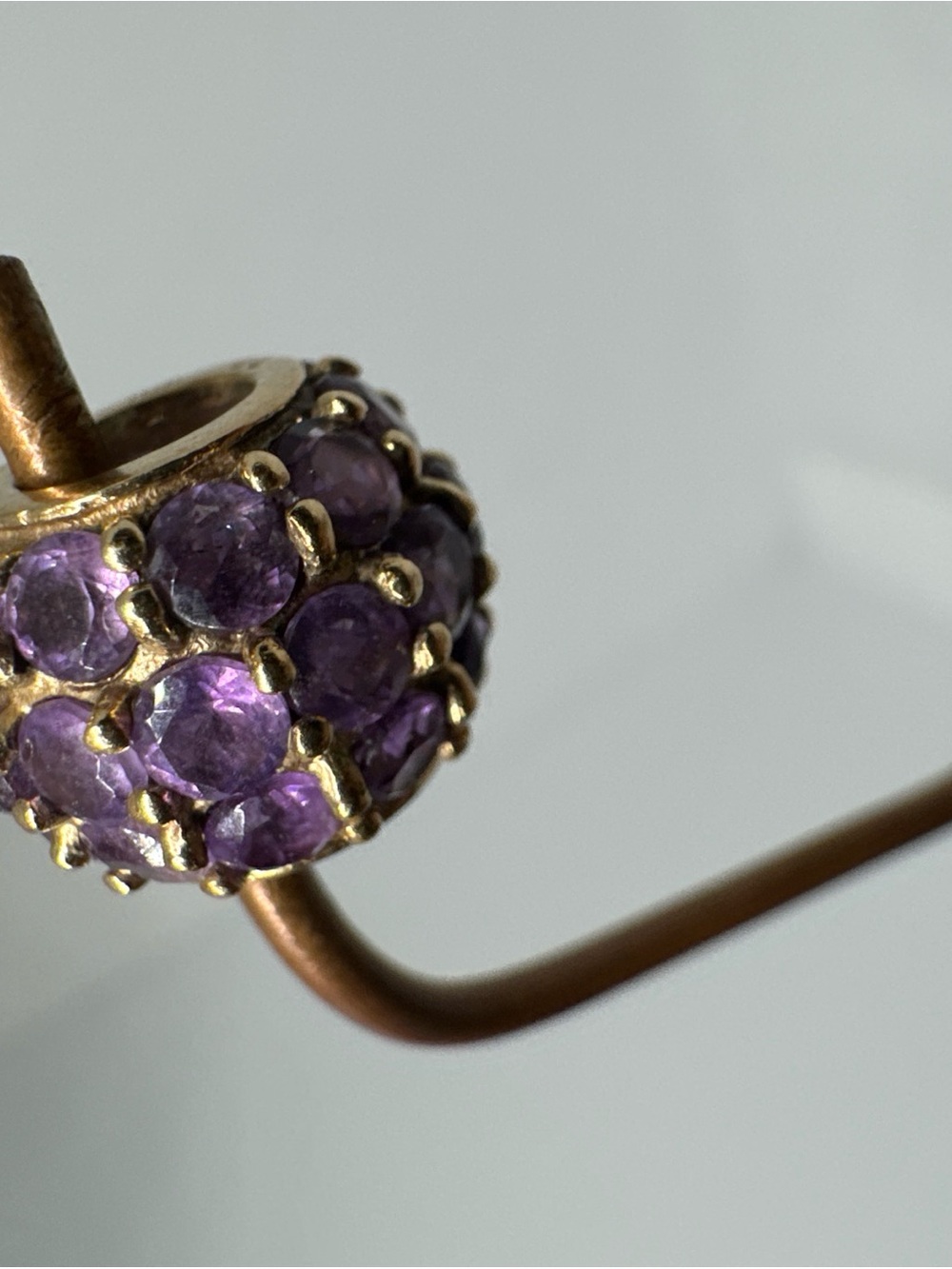 10k Yellow Gold Gemstone Bead Charm Pendant Purple Amethyst, February Birthstone - Picture 4 of 12